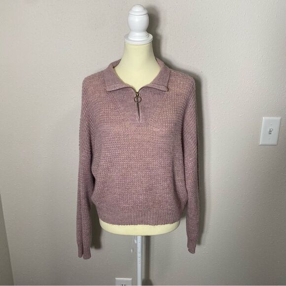 American Eagle Blush Pink Waflle Knit Wool Blend 1/4 Zip Sweater Women's Size L - Picture 16 of 16